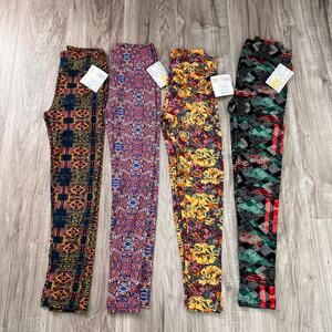 LuLaRoe Womens Multicolor One Size Floral Leggings Lot of 4 Colorful New